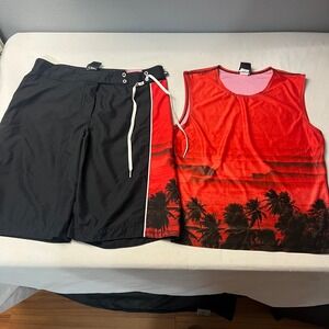 Dhang Martial Arts Life Palm Tree Sleeveless Top & Swim Trunks Set Athleisure Lg